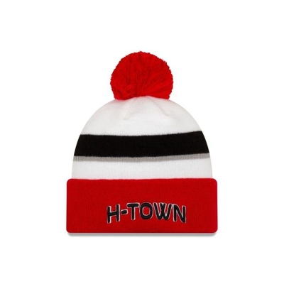 White Houston Rockets Hat - New Era NBA 2019 NBA Authentics City Series Holiday Pack Pom Knit Beanie USA9324518